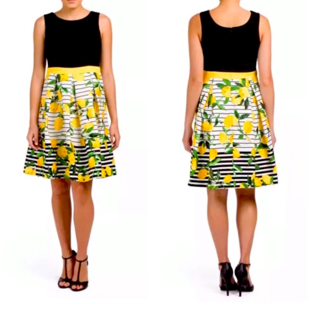 Chetta B Sleeveless black/lemon pleated dress 14